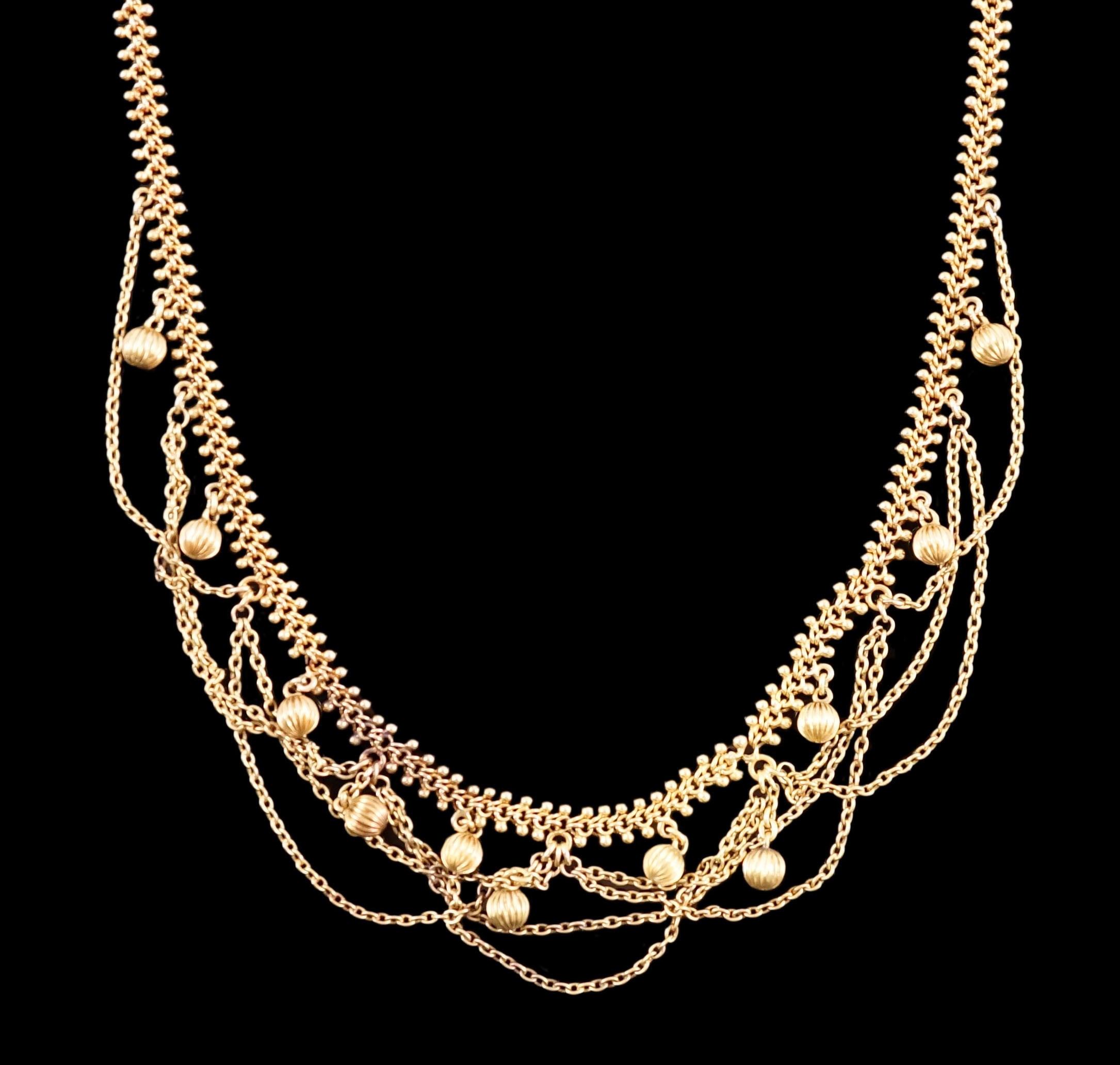 An early 20th century Austro-Hungarian gold drop fringe necklace